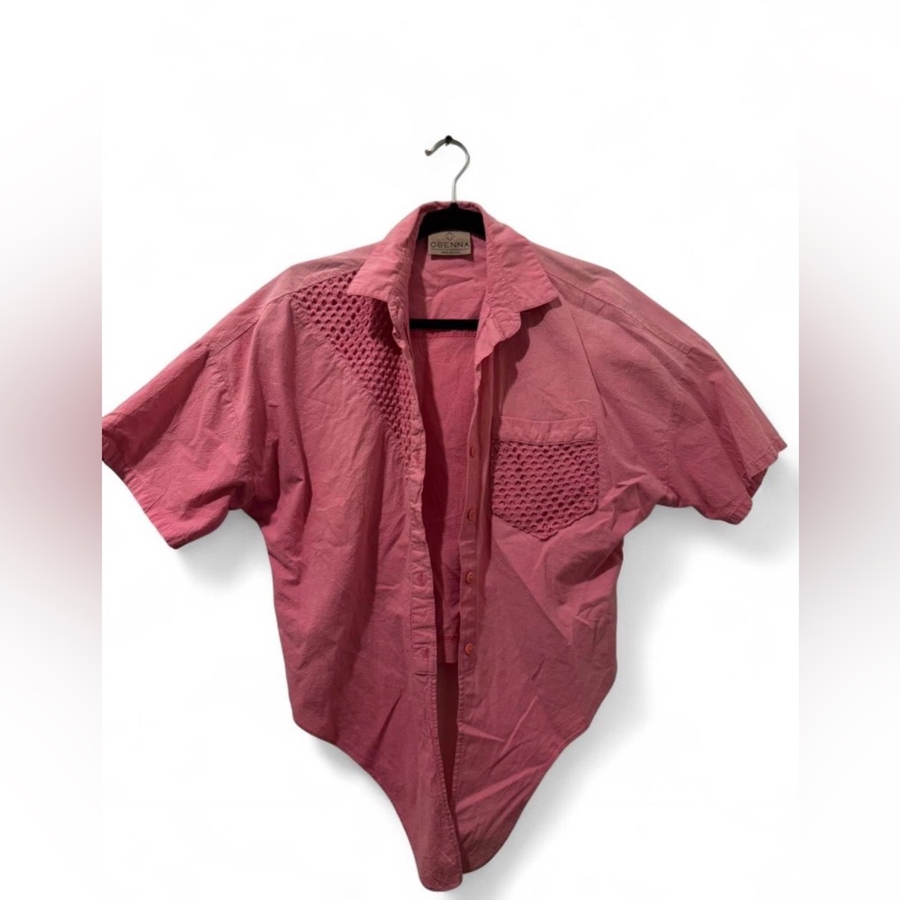 Vintage Pink Short Sleeve Button-Up Shirt Tie Front